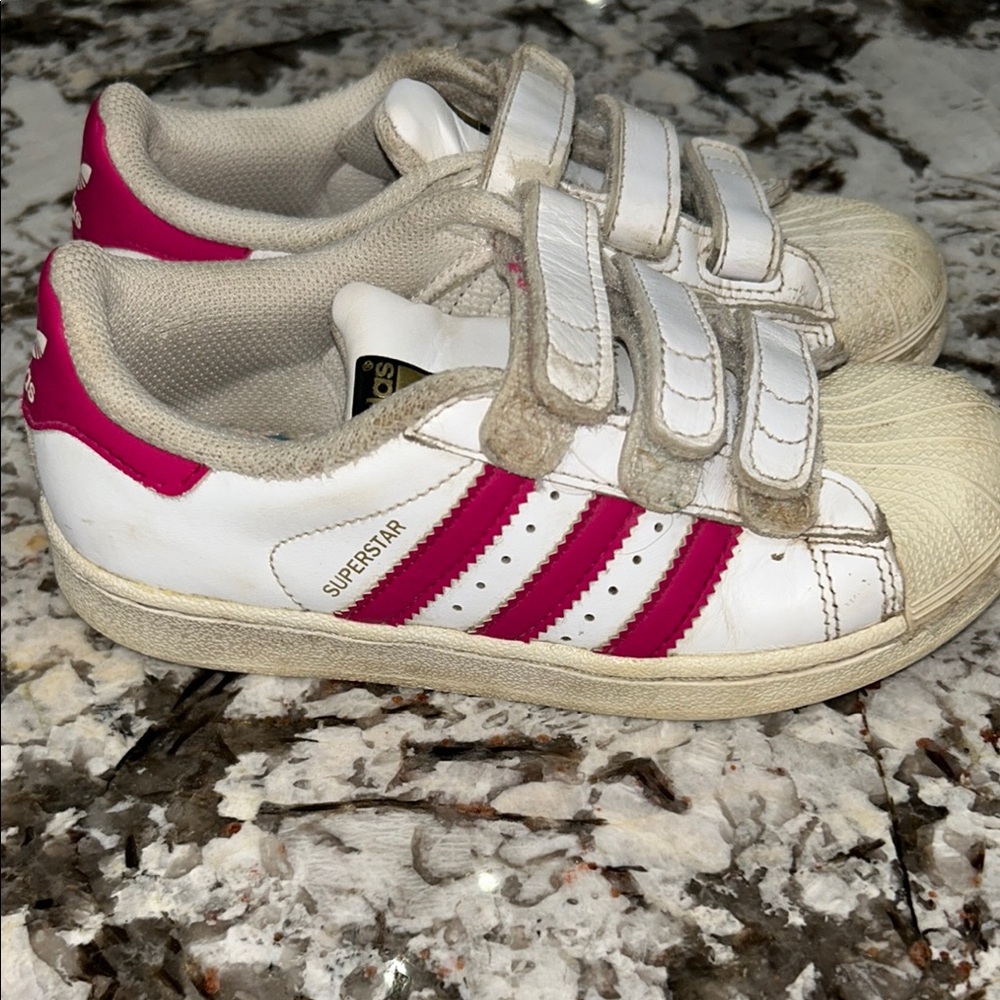 Adidas Kids Superstar White and Pink Shoes